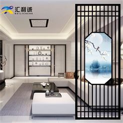 新中式房间装饰艺术不锈钢隔断 带艺术画玻璃屏风
