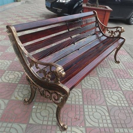 铁艺实木园林椅成品供应 铸铝实木长板凳 市政公园椅货源