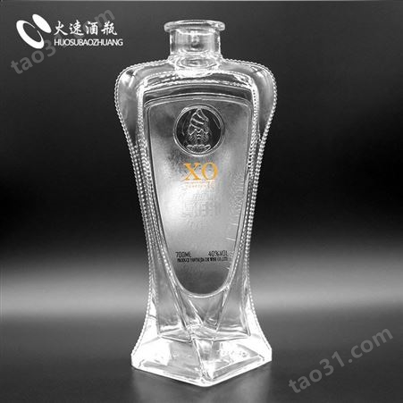 火速厂家定制生产晶白料瓶 洋酒酒瓶 白酒玻璃瓶烤花工艺异形瓶