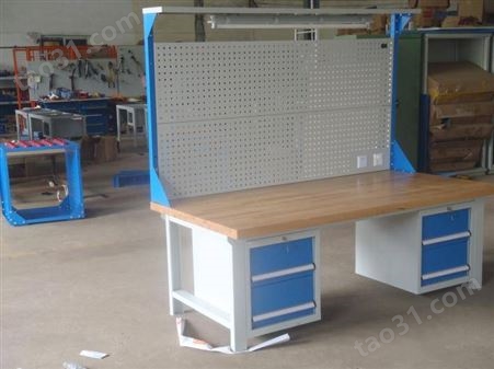 重型钳工桌 背板工作台 钢制榉木桌