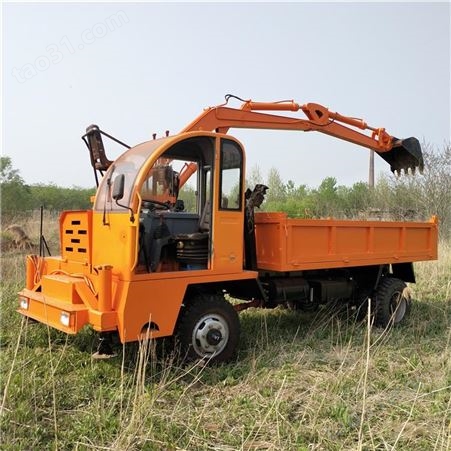 挖沙拉土翻斗车 挖沟挖渣土轮胎挖掘机  加装挖机的农用车厂家