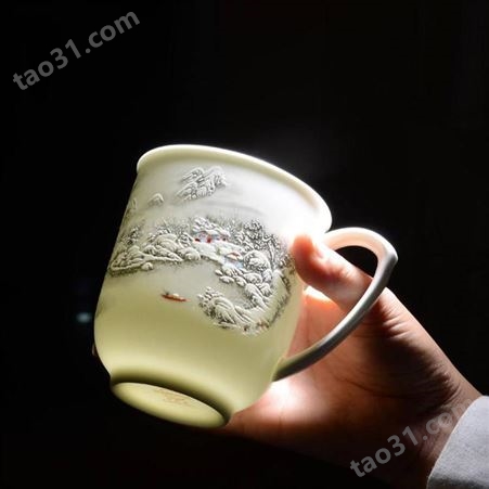 骨质瓷杯 会议杯手绘骨瓷杯 会议陶瓷杯定制logo 休闲骨瓷水杯陶瓷杯