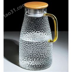 冷水壶玻璃耐高温家用大容量凉水瓶泡茶壶套装锤纹防摔耐热开水杯
