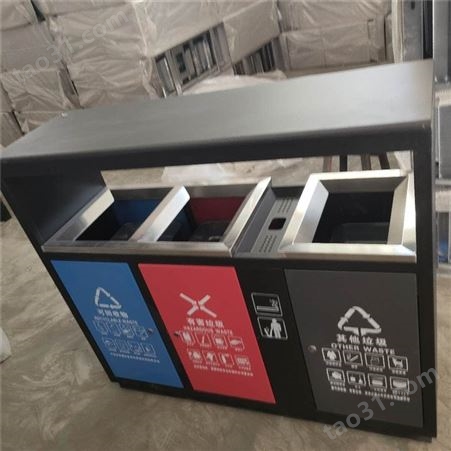 生产加工 新版分类垃圾箱 双筒不锈钢果皮箱 带顶分类果皮箱