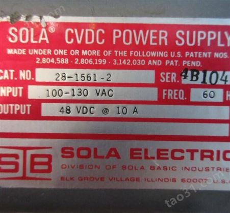 Sola电源28-1561-2 CVDC输入 100-130Vac 输出 48 Vdc